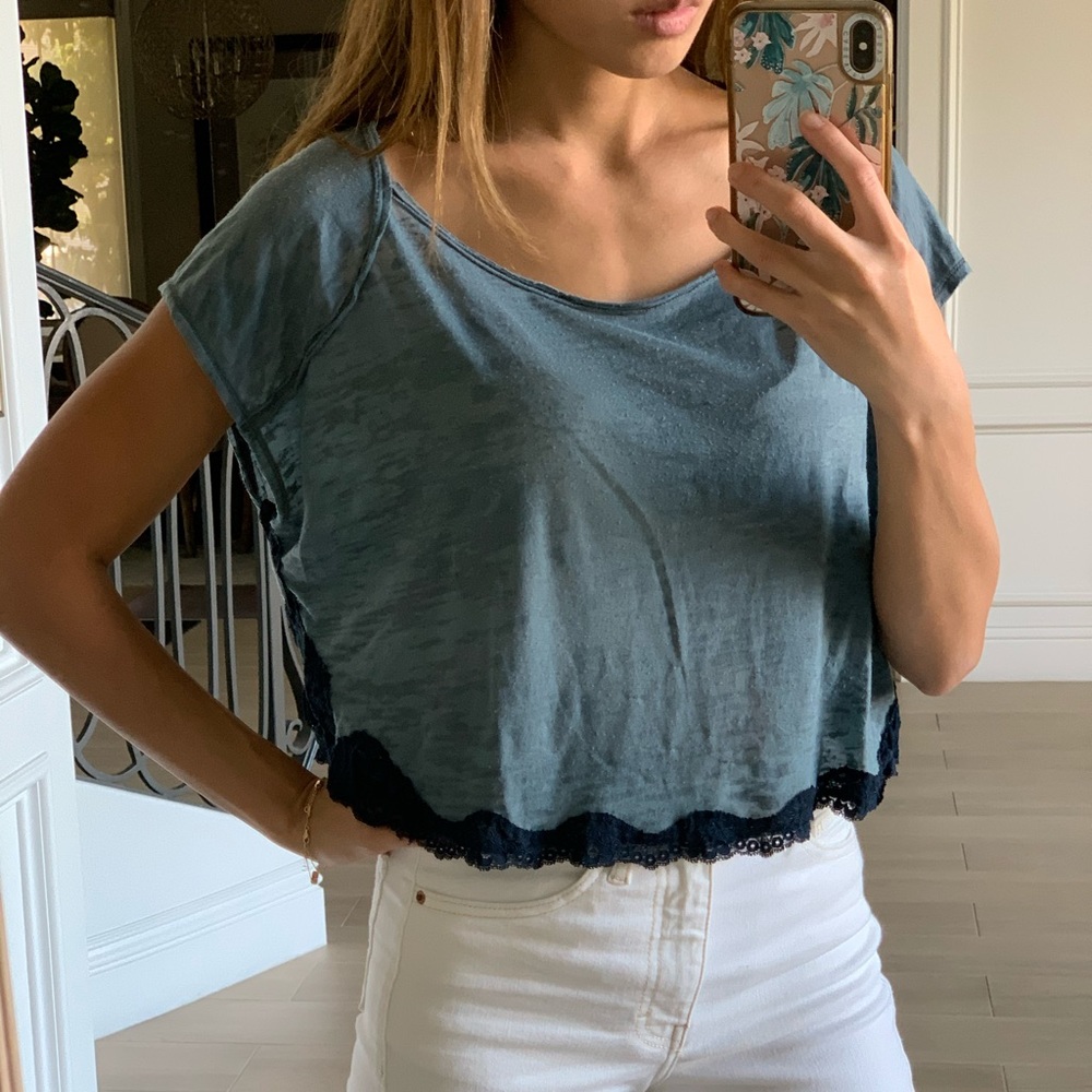Free People Crop Tee with Lace Trim
